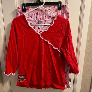Vintage Disney Shopping L Pajama Set Mickey Minnie Mouse Large Red Pink Hearts L
